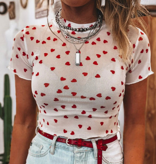 Red Hearts Mesh top