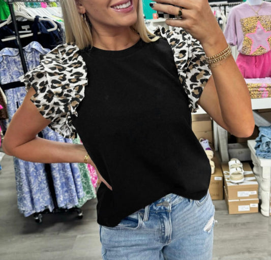 Leopard Ruffle Sleeve Top