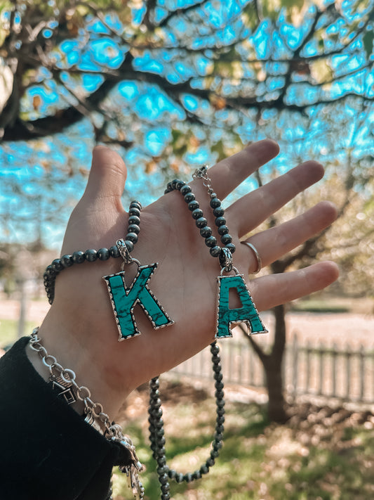 Faux Navajo Pearl Initial Necklace