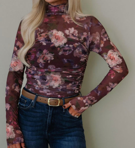 Brown High Neck Floral