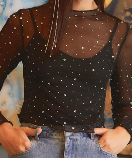 Rhinestone Mesh Top
